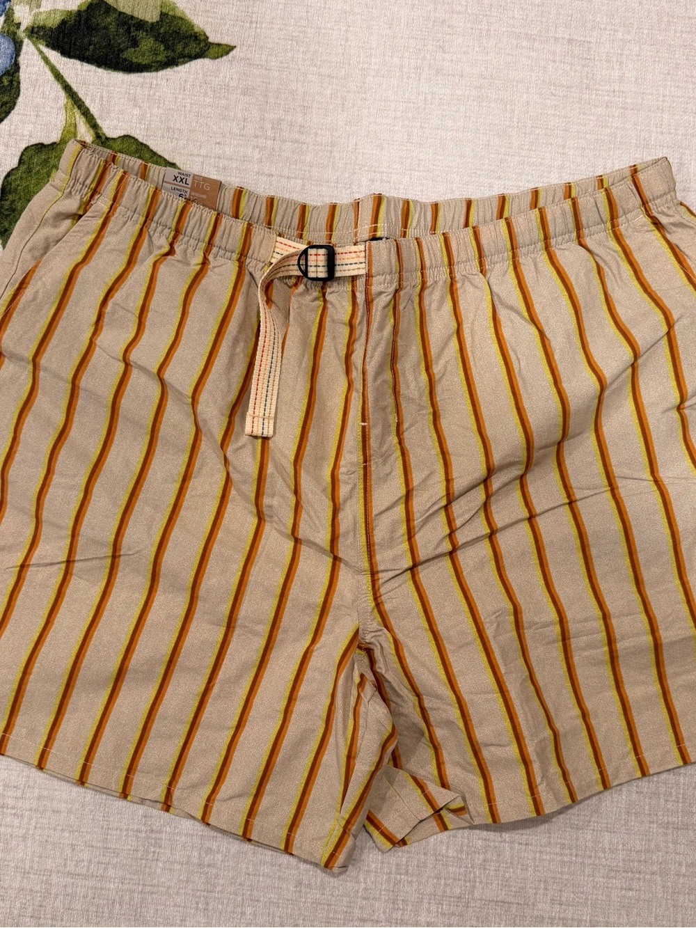 NWT Prana Beige Shorts with Yellow & Brown Stripes